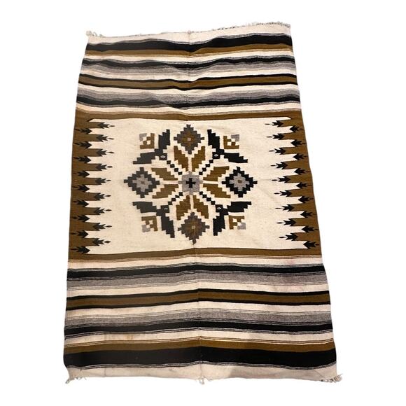 Vintage Hand Woven Native American Aztec Wall Hanging or Wool Rug Zapotec Rug - Picture 2 of 16
